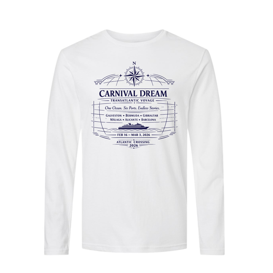 Classic Design - Carnival Dream Galveston, TX to Barcelona, Transatlantic February 16 - March 3, 2026 Cruise Ringspun Cotton Long Sleeve T-Shirt