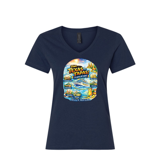 From Texas To Tapas - Carnival Dream Galveston, TX to Barcelona, Transatlantic February 16 - March 3, 2026 Cruise Women's Softstyle® V-Neck T-Shirt