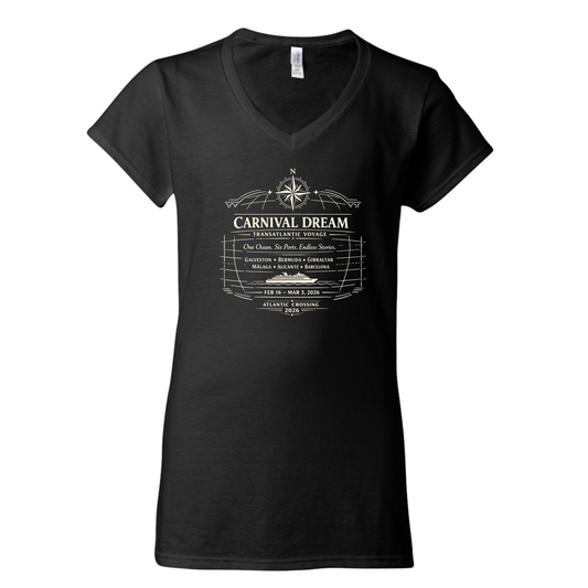 Classic Design - Carnival Dream Galveston, TX to Barcelona, Transatlantic February 16 - March 3, 2026 Cruise Women's Softstyle® V-Neck T-Shirt