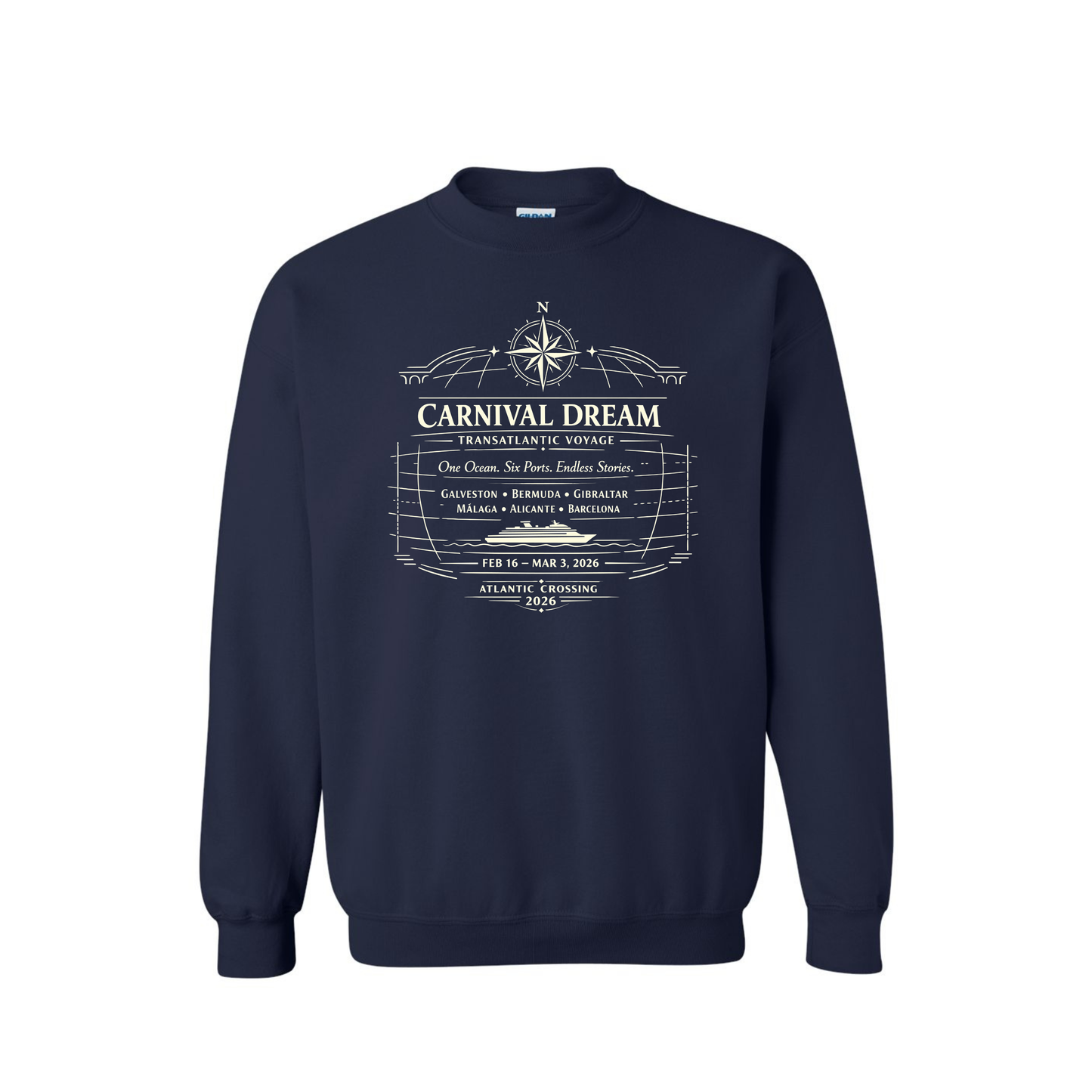 Classic Design - Carnival Dream Galveston, TX to Barcelona, Transatlantic February 16 - March 3, 2026 Cruise HeavyBlend Sweatshirt