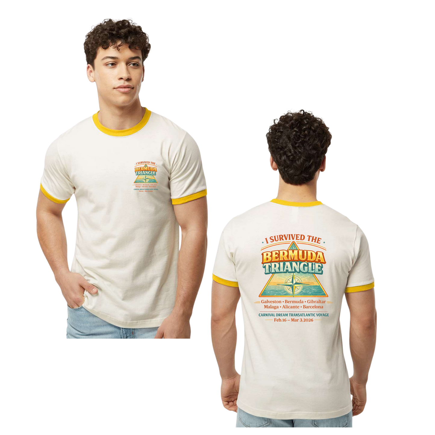 I Survived The Bermuda Triangle - Carnival Dream Galveston, TX to Barcelona,  Transatlantic February 16 - March 3, 2026 Cruise Fine Jersey Ringer T-Shirt