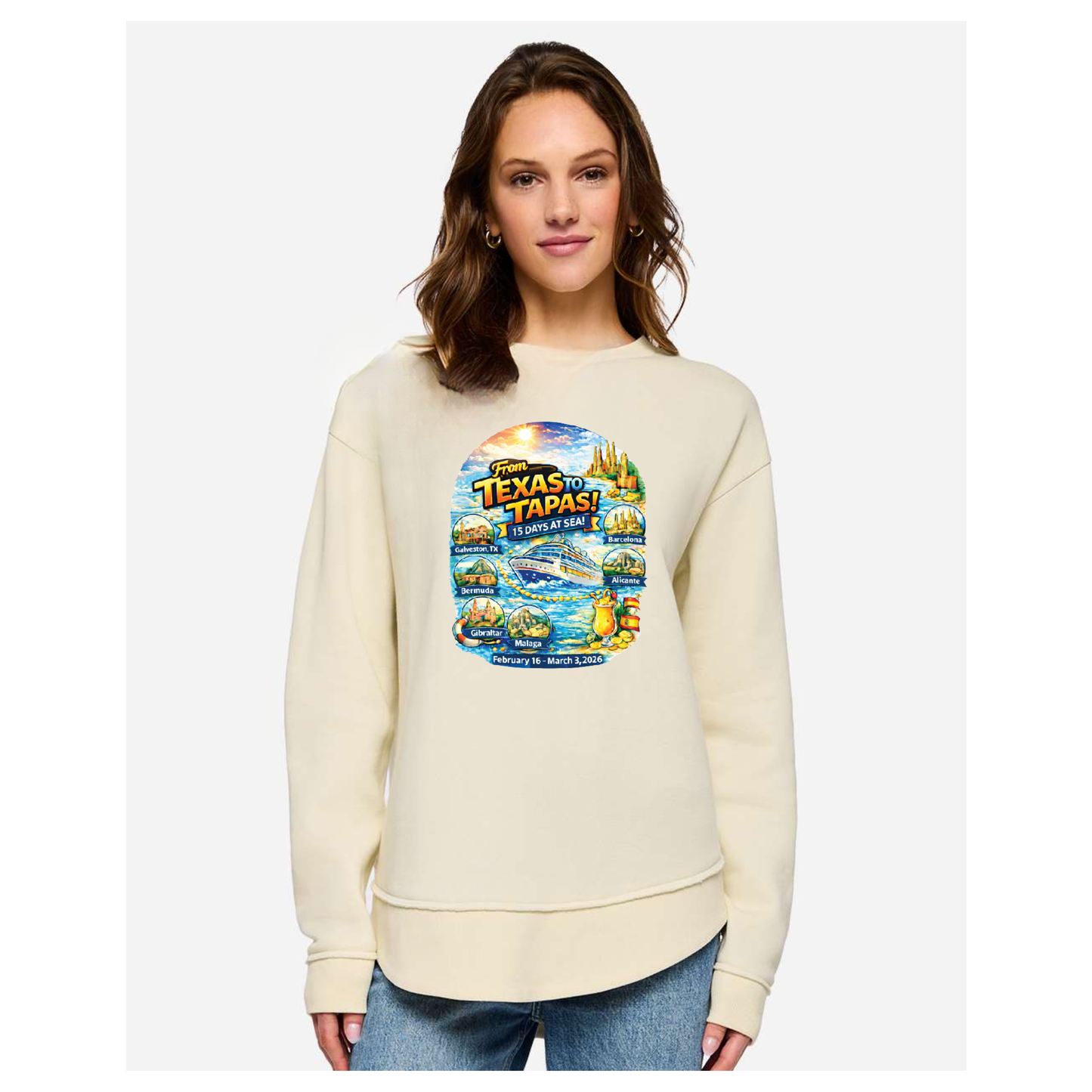 From Texas To Tapas - Carnival Dream Galveston, TX to Barcelona,  Transatlantic February 16 - March 3, 2026 Cruise Women's Weekend Fleece Crewneck Sweatshirt