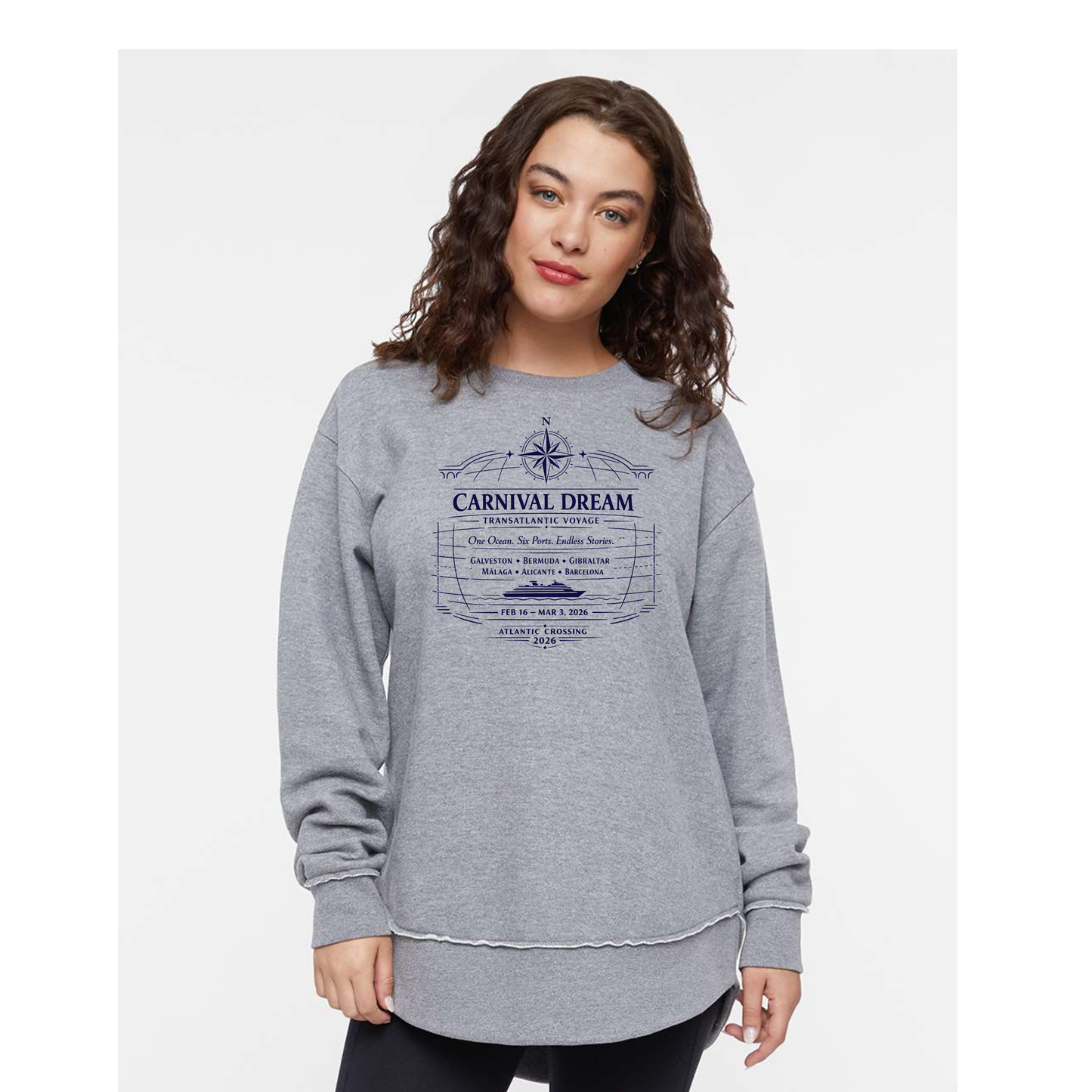 Classic Design - Carnival Dream Galveston, TX to Barcelona,  Transatlantic February 16 - March 3, 2026 Cruise Women's Weekend Fleece Crewneck Sweatshirt