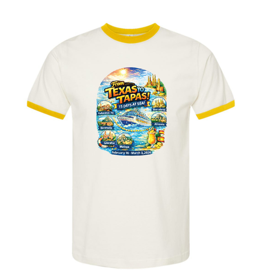 From Texas To Tapas - Carnival Dream Galveston, TX to Barcelona,  Transatlantic February 16 - March 3, 2026 Cruise Fine Jersey Ringer T-Shirt