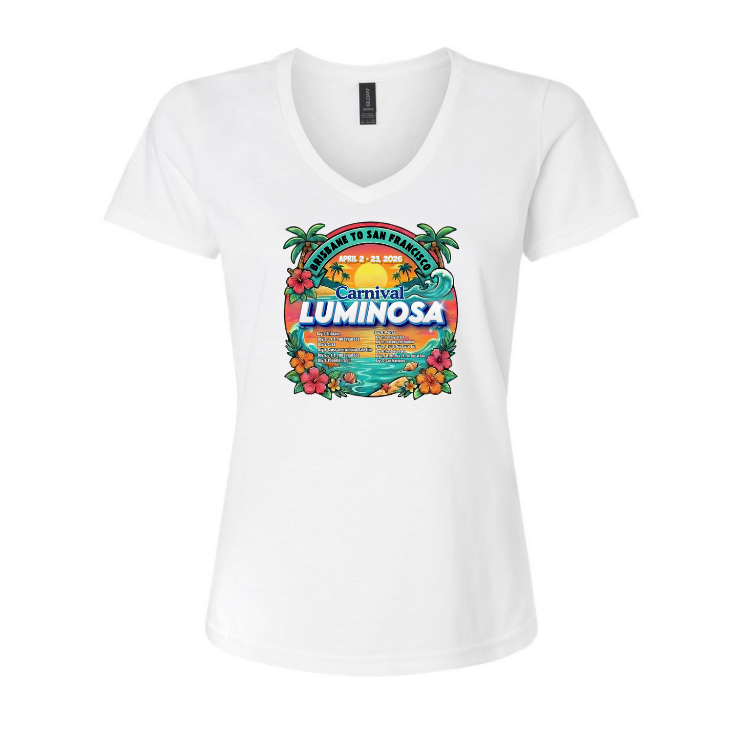 Carnival Luminosa Brisbane to San Francisco Transpacific April 2 - 23, 2026 Cruise Women's Softstyle® V-Neck T-Shirt