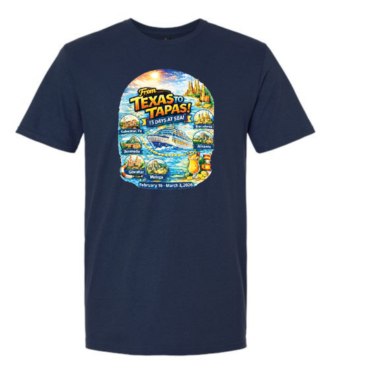 From Texas To Tapas - Carnival Dream Galveston, TX to Barcelona, Transatlantic February 16 - March 3, 2026 Cruise Ringspun Cotton Short Sleeve T-Shirt