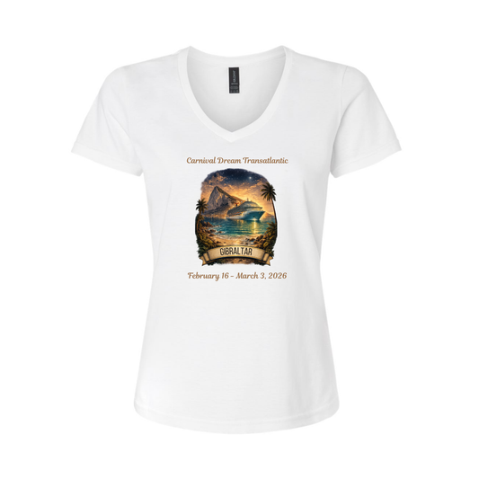 Gibraltar - Carnival Dream Galveston, TX to Barcelona, Transatlantic February 16 - March 3, 2026 Cruise Women's Softstyle® V-Neck T-Shirt