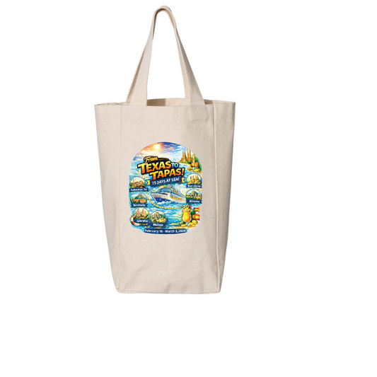 From Texas To Tapas - Carnival Dream Galveston, TX to Barcelona, Transatlantic February 16 - March 3, 2026 Cruise Cotton Canvas Double Wine Bottle Tote Bag