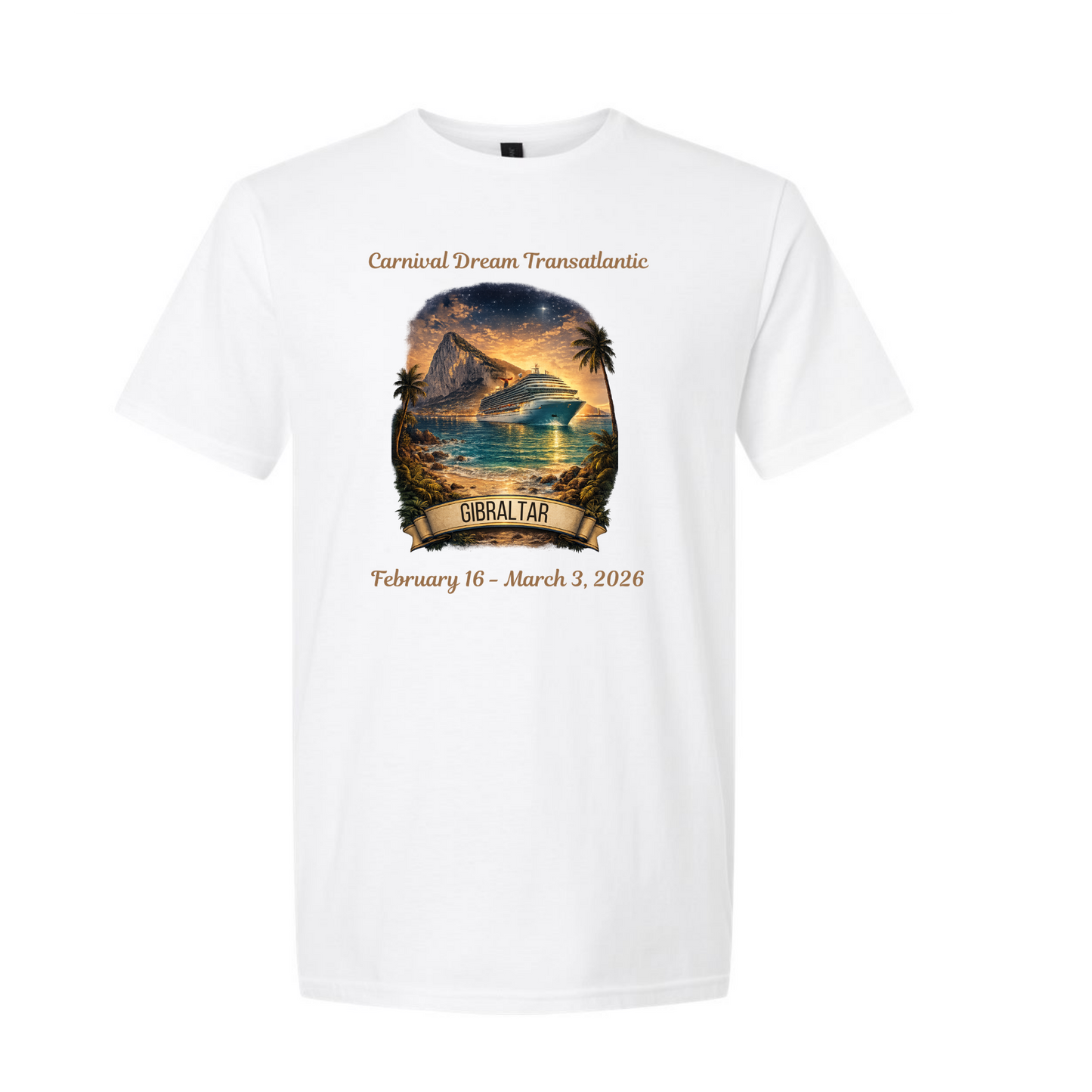 Gibraltar - Carnival Dream Galveston, TX to Barcelona, Transatlantic February 16 - March 3, 2026 Cruise Ringspun Cotton Short Sleeve T-Shirt
