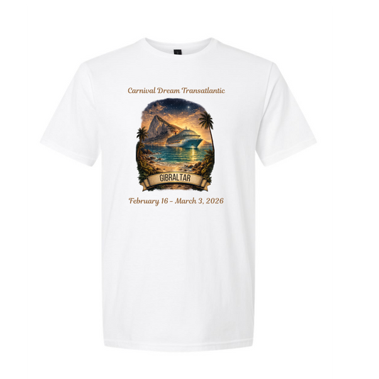Gibraltar - Carnival Dream Galveston, TX to Barcelona, Transatlantic February 16 - March 3, 2026 Cruise Ringspun Cotton Short Sleeve T-Shirt