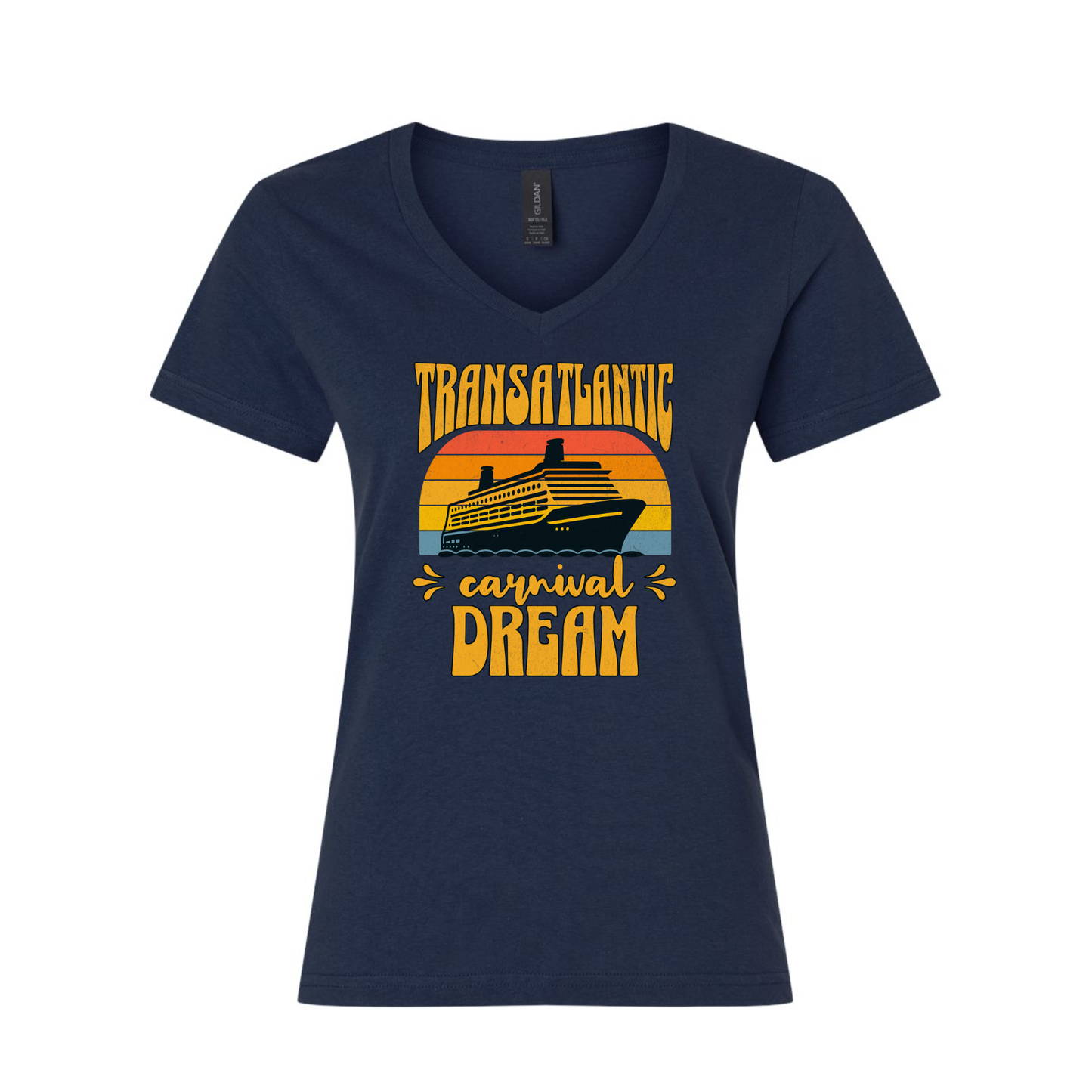 Retro Ship - Carnival Dream Galveston, TX to Barcelona, Transatlantic February 16 - March 3, 2026 Cruise Women's Softstyle® V-Neck T-Shirt