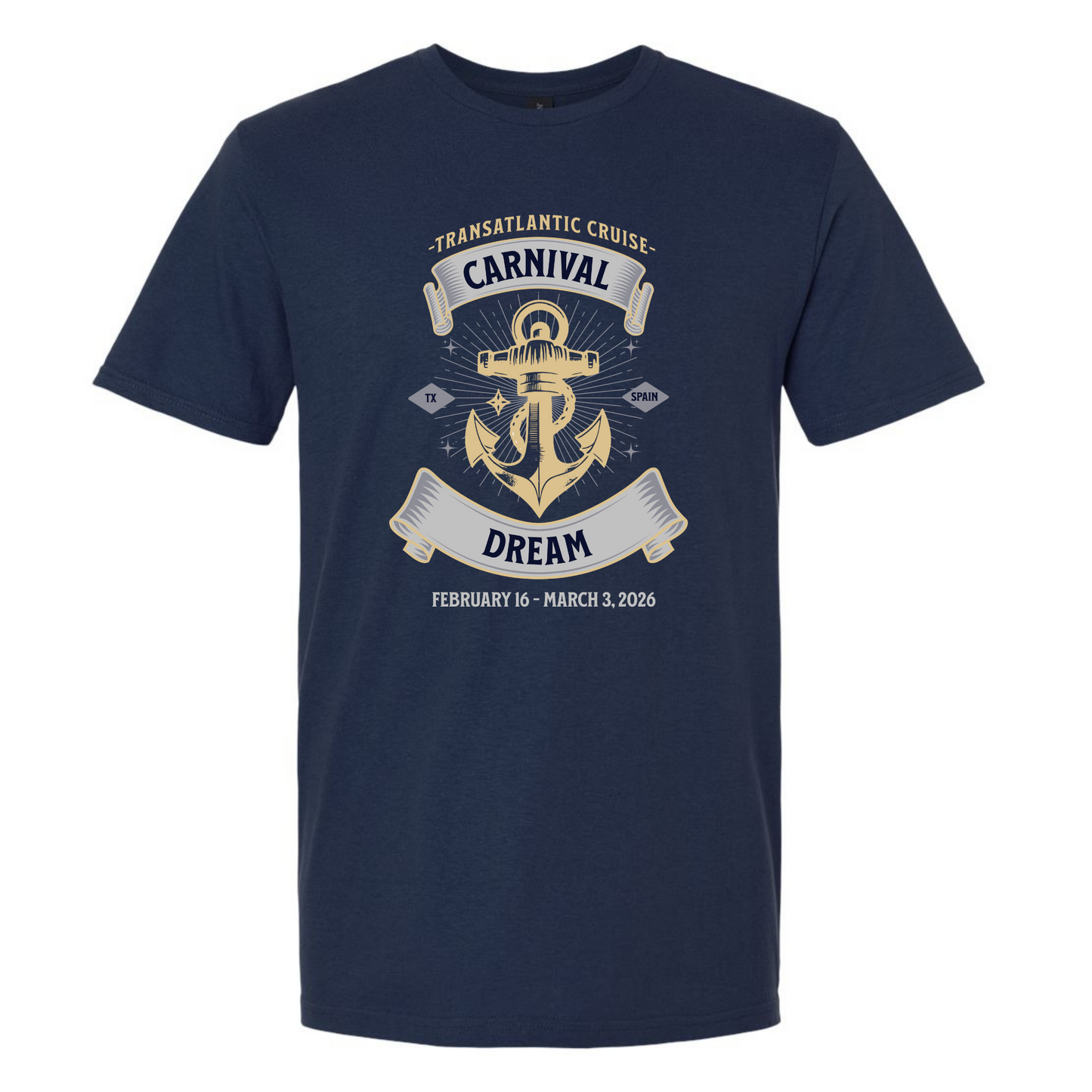 Dream Anchor - Carnival Dream Galveston, TX to Barcelona, Transatlantic February 16 - March 3, 2026 Cruise Ringspun Cotton Short Sleeve T-Shirt