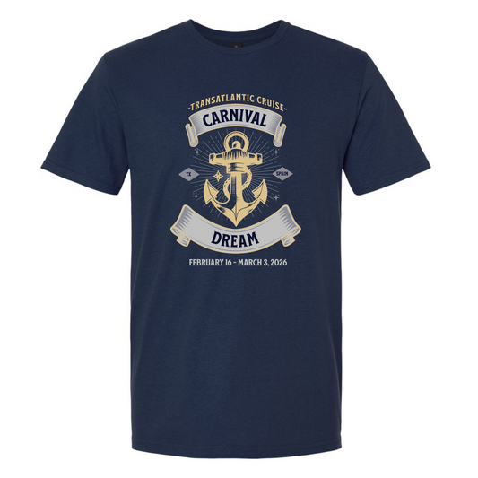 Dream Anchor - Carnival Dream Galveston, TX to Barcelona, Transatlantic February 16 - March 3, 2026 Cruise Ringspun Cotton Short Sleeve T-Shirt