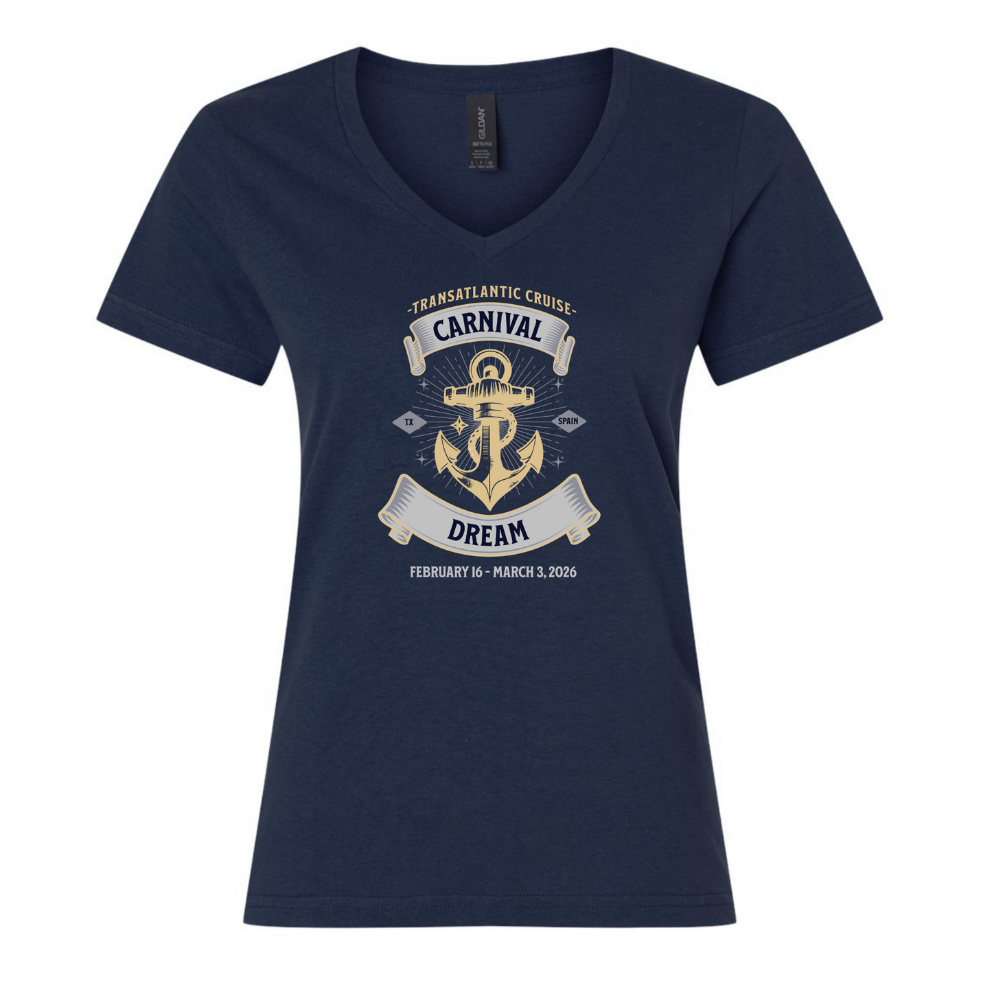 Dream Anchor - Carnival Dream Galveston, TX to Barcelona, Transatlantic February 16 - March 3, 2026 Cruise Women's Softstyle® V-Neck T-Shirt