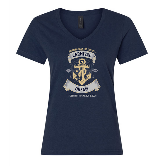 Dream Anchor - Carnival Dream Galveston, TX to Barcelona, Transatlantic February 16 - March 3, 2026 Cruise Women's Softstyle® V-Neck T-Shirt
